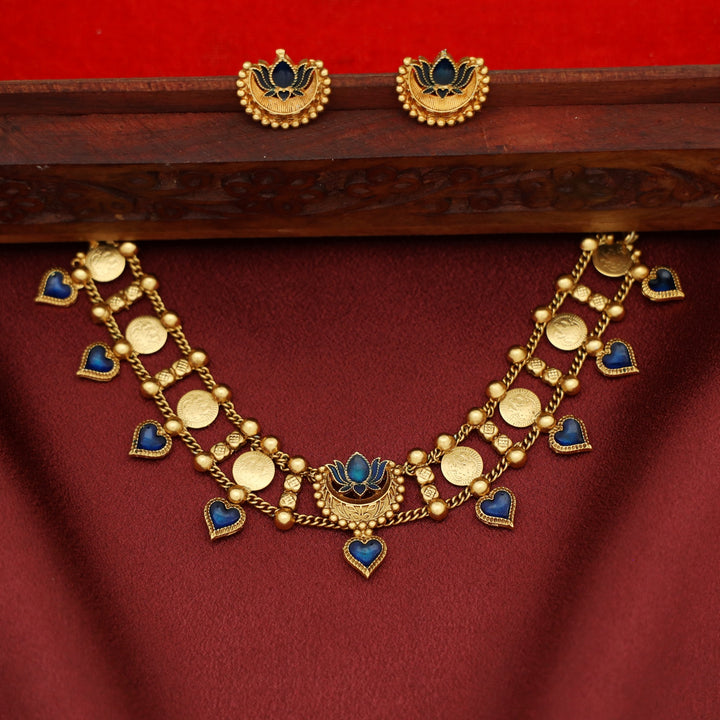 Ruhini 2 Layer Kashi Enamel Lotus Choker with Earring