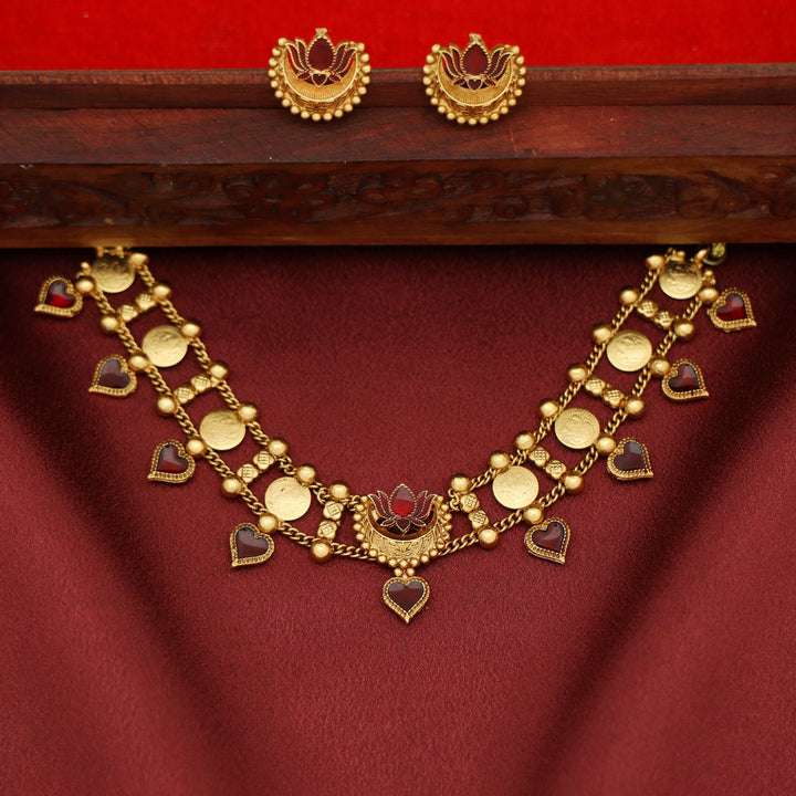 Ruhini 2 Layer Kashi Enamel Lotus Choker with Earring