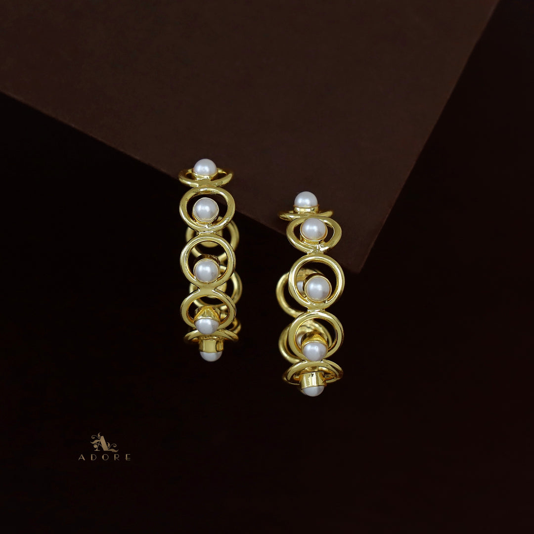 Golden Octa Circle And Pearl Hoop Earring