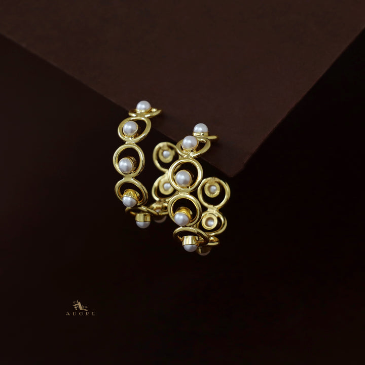 Golden Octa Circle And Pearl Hoop Earring