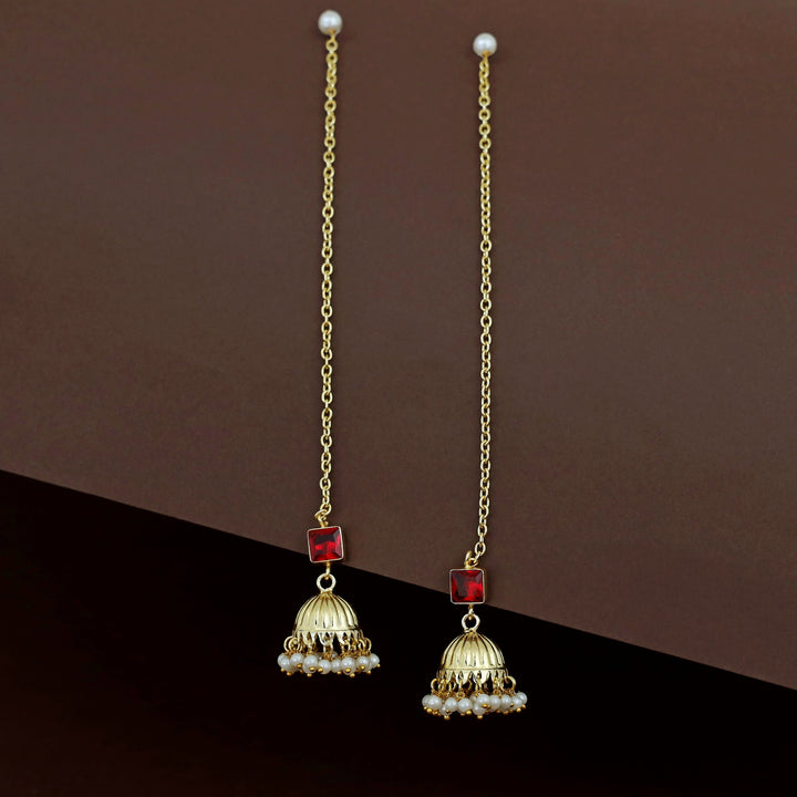 Aadhavi Glossy Pearl Jhumka With Ear Chain