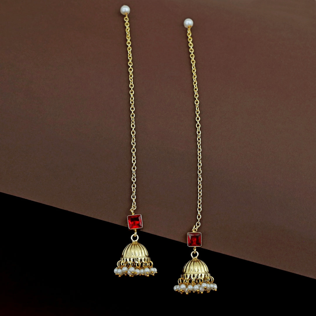 Aadhavi Glossy Pearl Jhumka With Ear Chain