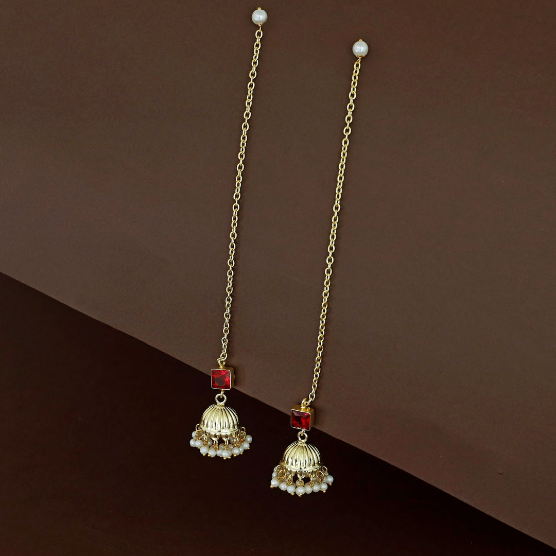 Aadhavi Glossy Pearl Jhumka With Ear Chain