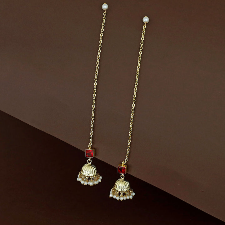 Aadhavi Glossy Pearl Jhumka With Ear Chain