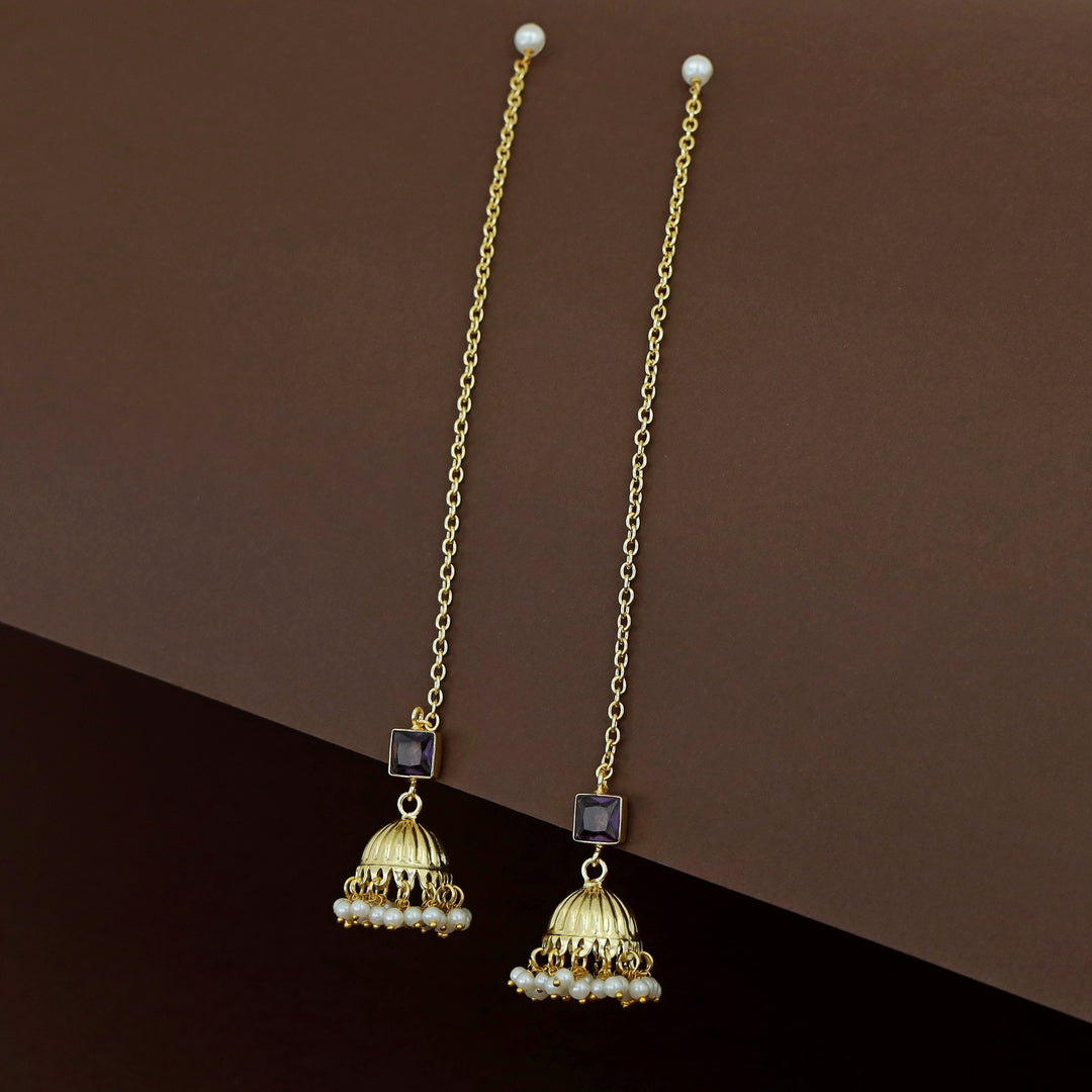 Aadhavi Glossy Pearl Jhumka With Ear Chain