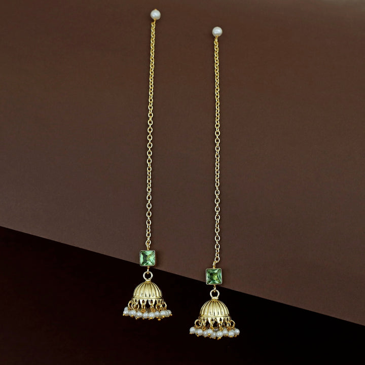Aadhavi Glossy Pearl Jhumka With Ear Chain