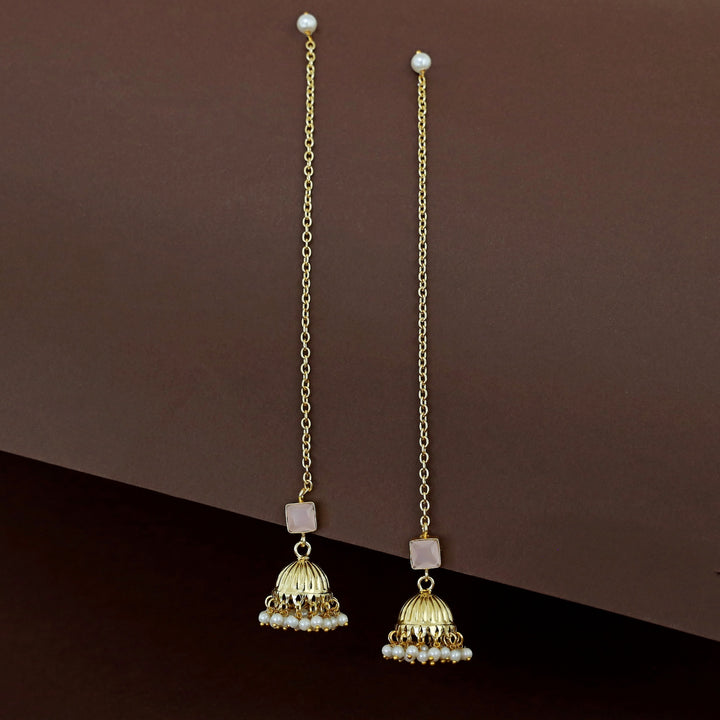 Aadhavi Glossy Pearl Jhumka With Ear Chain