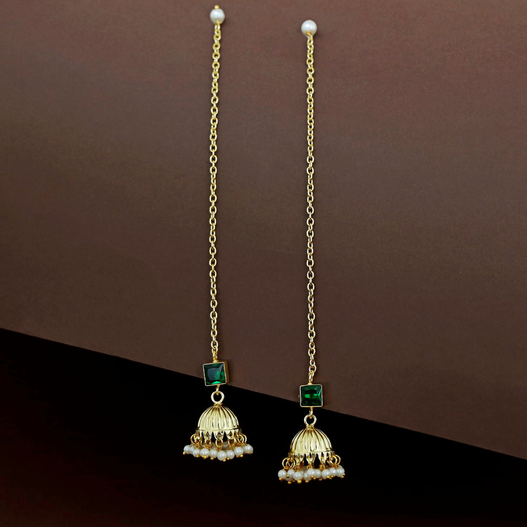 Aadhavi Glossy Pearl Jhumka With Ear Chain
