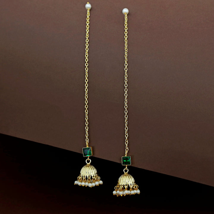 Aadhavi Glossy Pearl Jhumka With Ear Chain