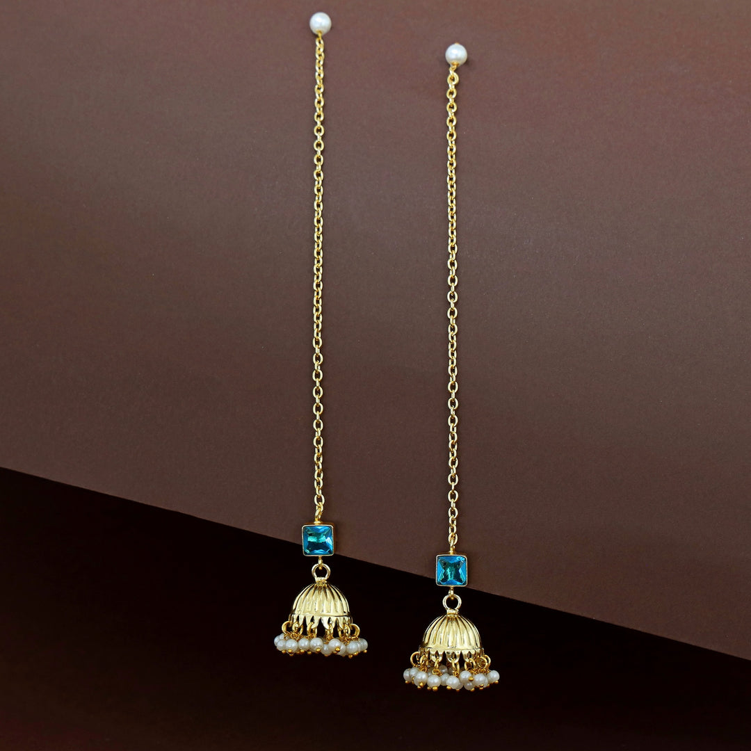 Aadhavi Glossy Pearl Jhumka With Ear Chain