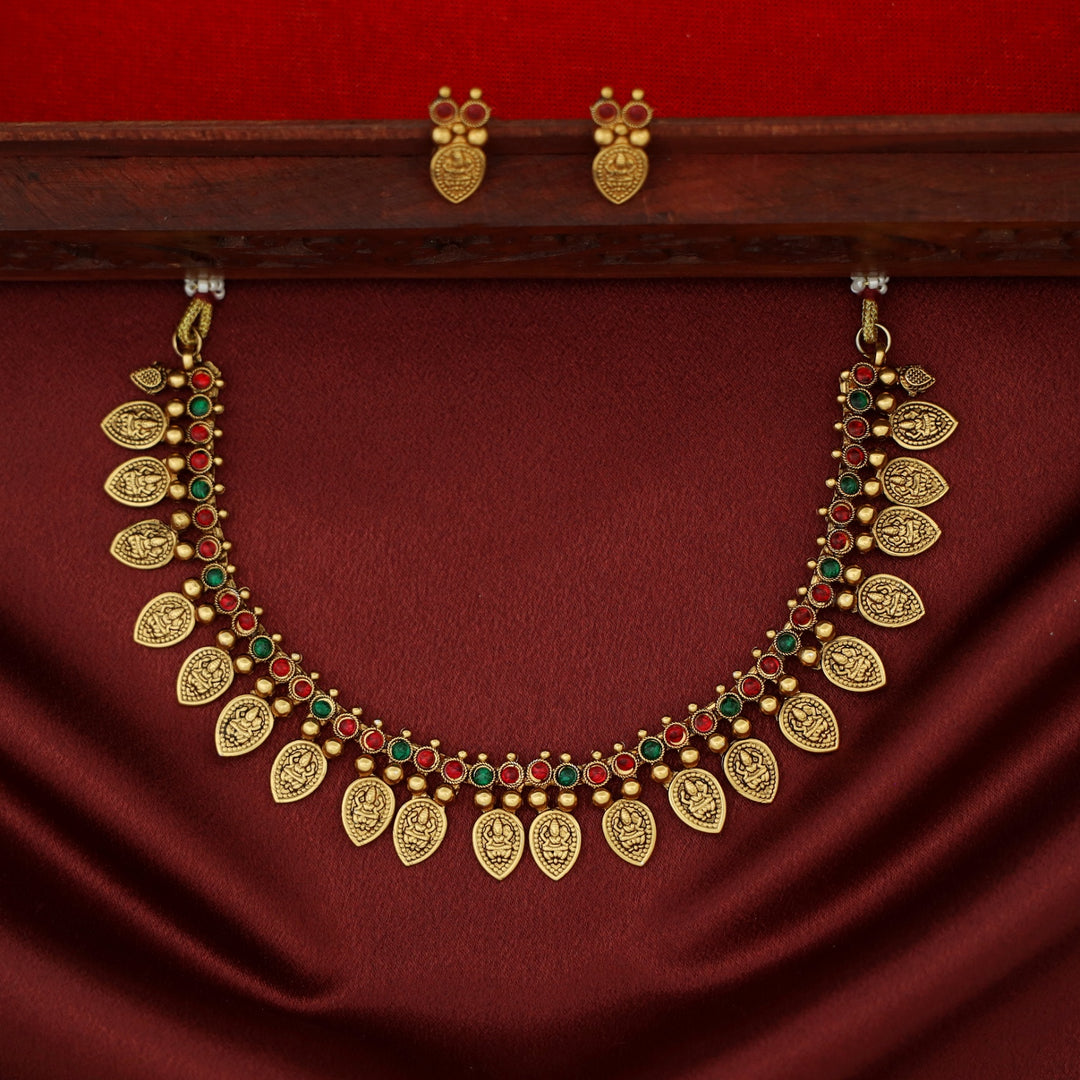 Neesha Devi Drop Golden Ball Short Neckpiece With Earring