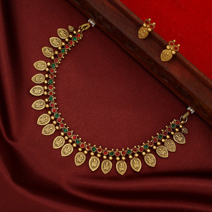 Neesha Devi Drop Golden Ball Short Neckpiece With Earring