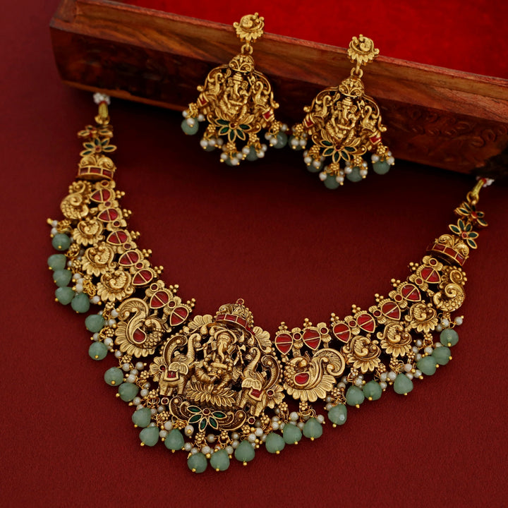 Ganpati Enamel Bridal Neckpiece With Earring