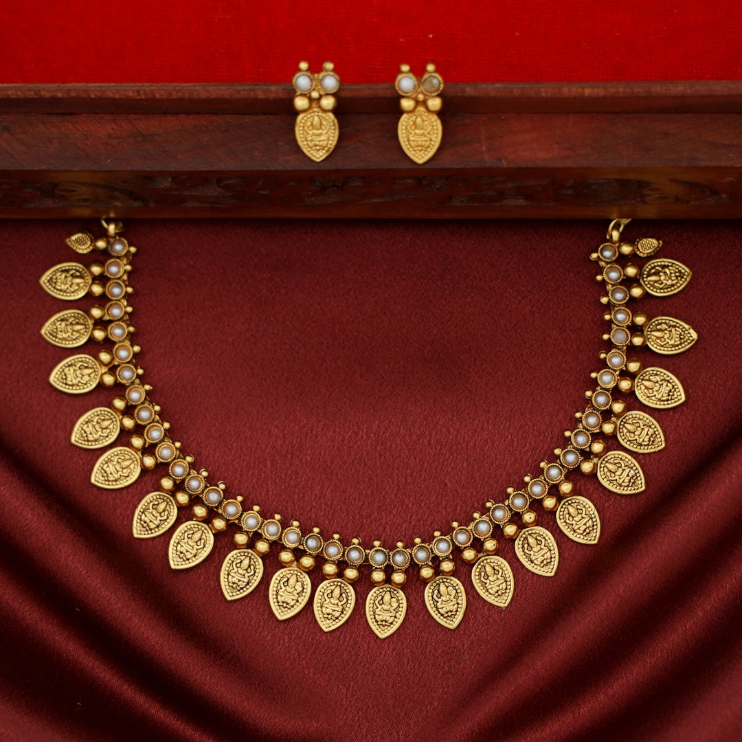 Neesha Devi Drop Golden Ball Short Neckpiece With Earring