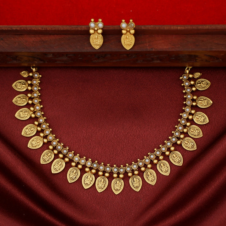 Neesha Devi Drop Golden Ball Short Neckpiece With Earring