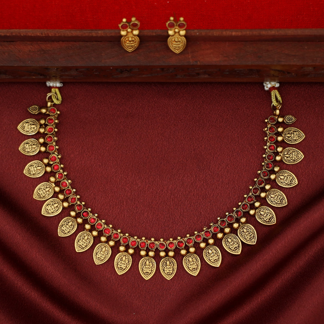 Neesha Devi Drop Golden Ball Short Neckpiece With Earring