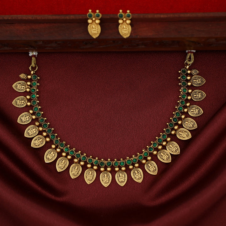 Neesha Devi Drop Golden Ball Short Neckpiece With Earring