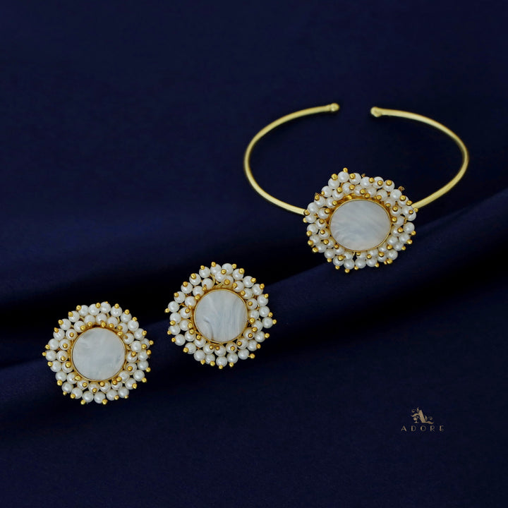 Golden Pearl Cluster MOP Combo ( Bangle + Earring )
