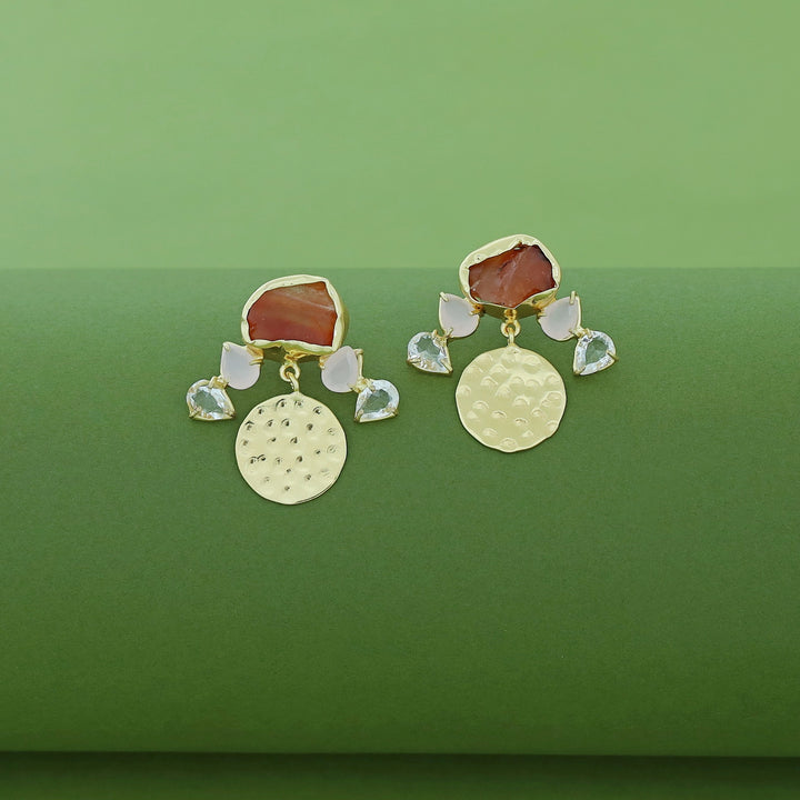 Aalis Raw Stone + Glossy Golden Textured Earring