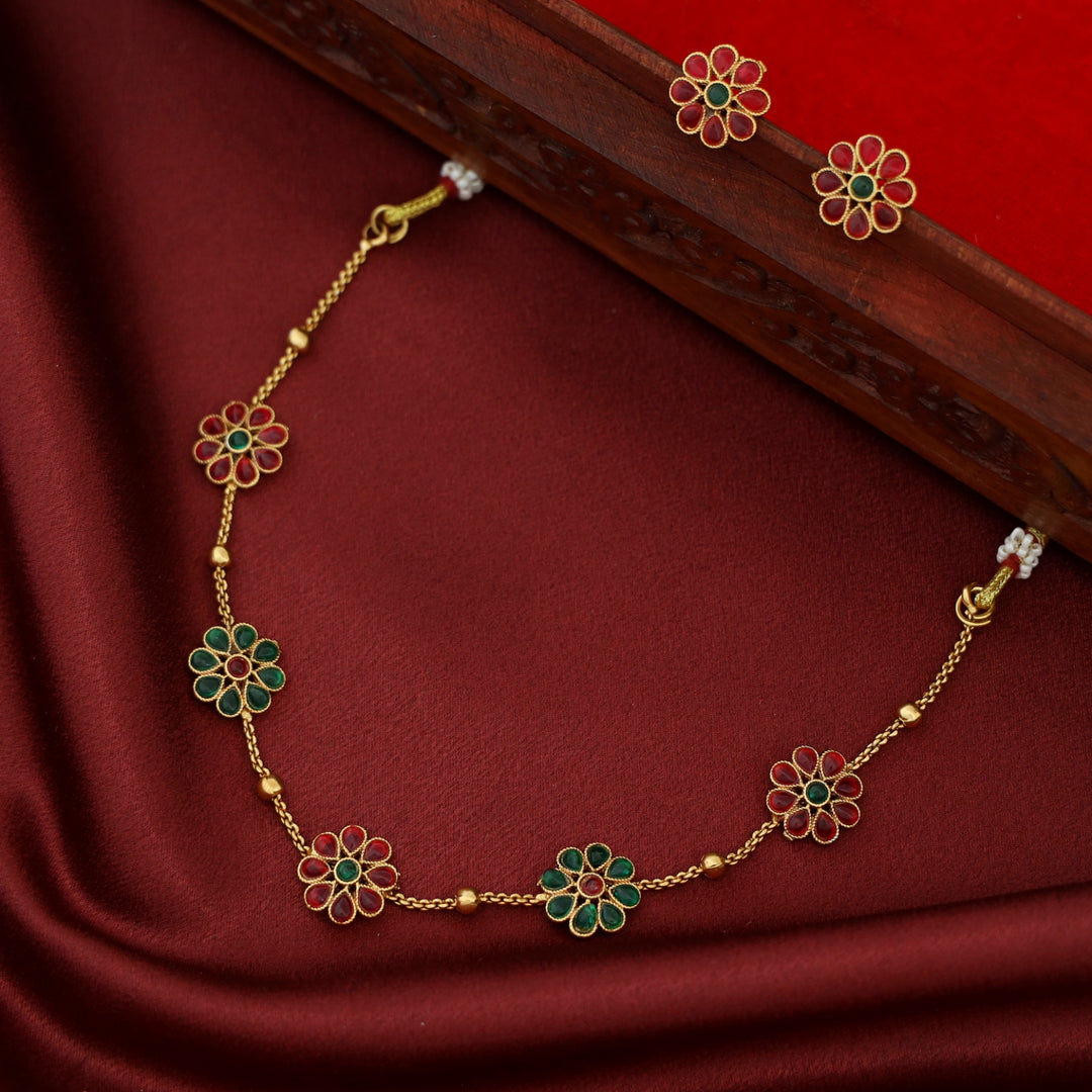 Trinayani Flower Short Neckpiece With Stud