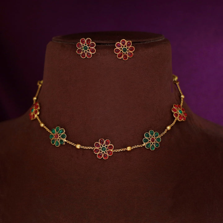 Trinayani Flower Short Neckpiece With Stud