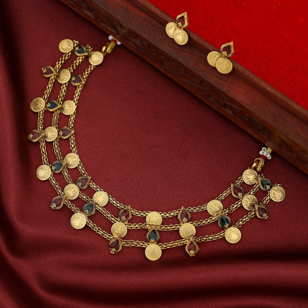 Viransha 3 Layer Kashi Palakka Choker With Earring