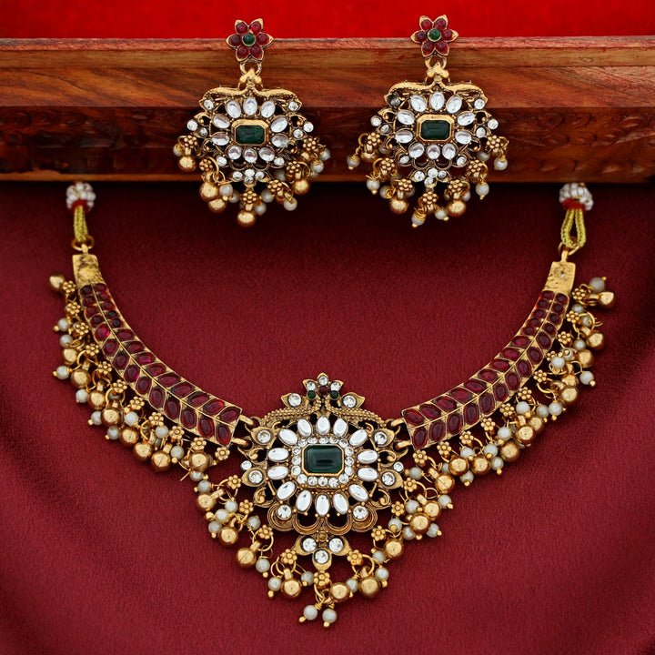 Kashvi Kundan Pearl Branch Wing Neckpiece With Earring