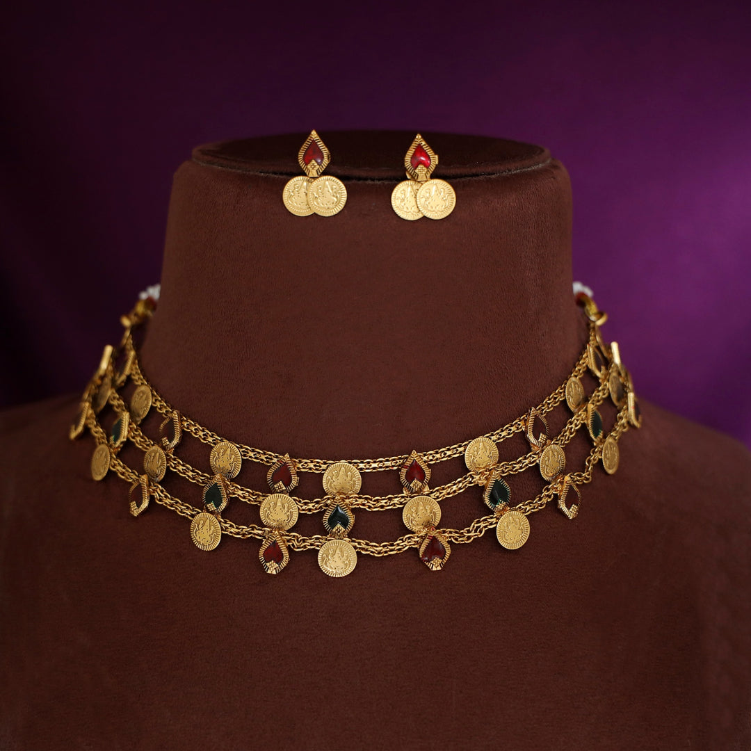 Viransha 3 Layer Kashi Palakka Choker With Earring