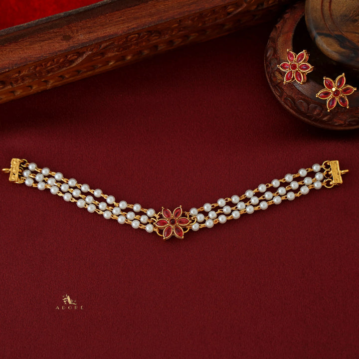 Yashvitha 3 Layer Flower Pearl Choker with Earring