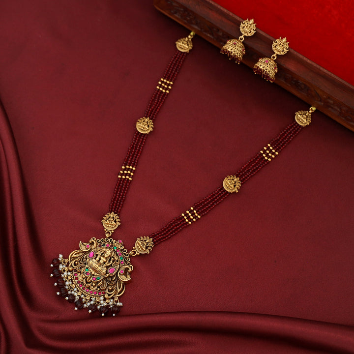 Aishani Devi 4 Layer Beaded Long Haram Neckpiece With Earring