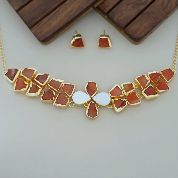 Adina 2 Layer Raw Stone + MOP Choker With Earring