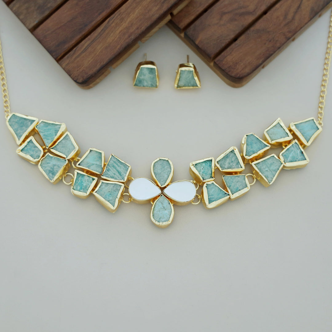 Adina 2 Layer Raw Stone + MOP Choker With Earring