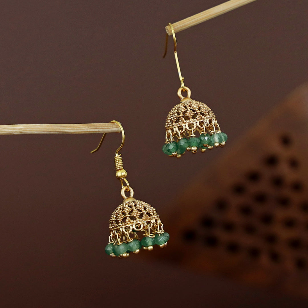 Dhairya Golden Beaded Drop Jhumka