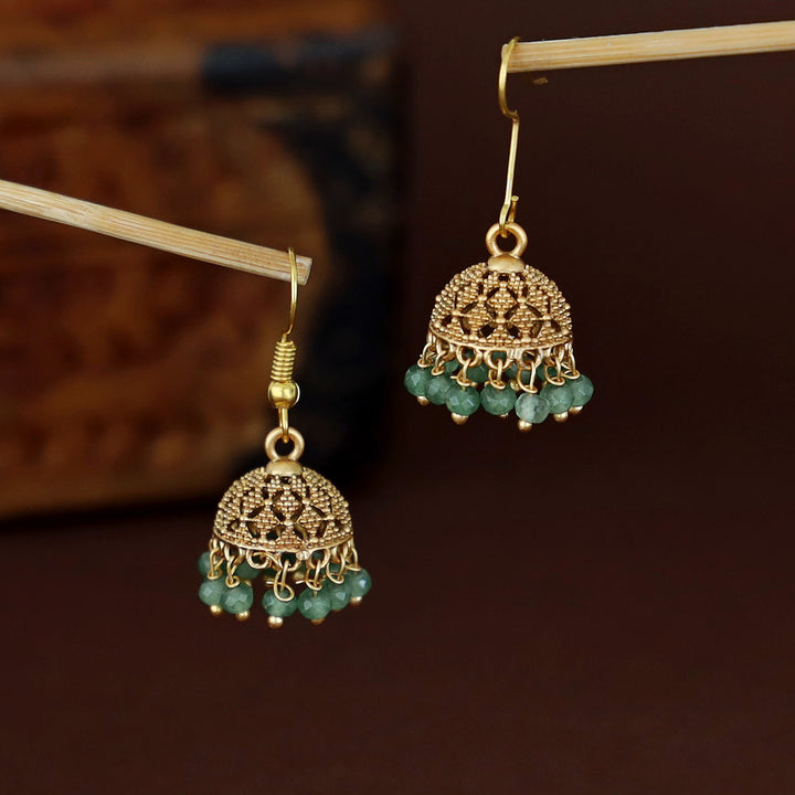 Dhairya Golden Beaded Drop Jhumka