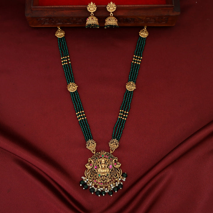 Aishani Devi 4 Layer Beaded Long Haram Neckpiece With Earring