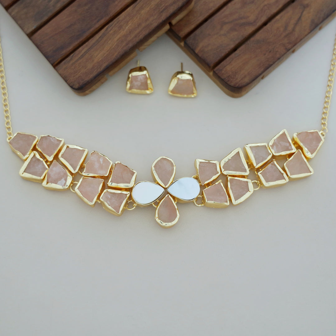 Adina 2 Layer Raw Stone + MOP Choker With Earring