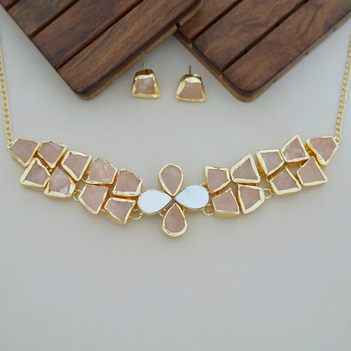 Adina 2 Layer Raw Stone + MOP Choker With Earring