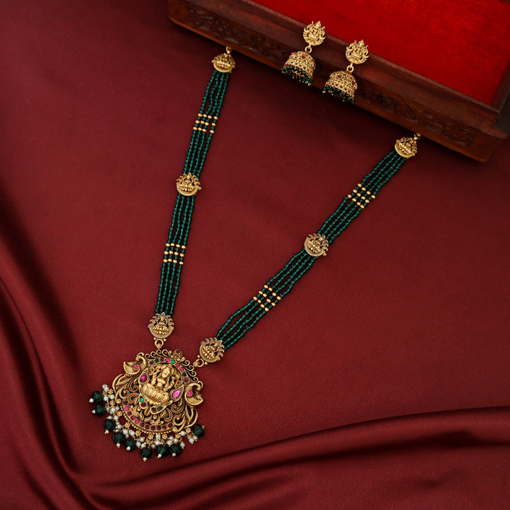 Aishani Devi 4 Layer Beaded Long Haram Neckpiece With Earring