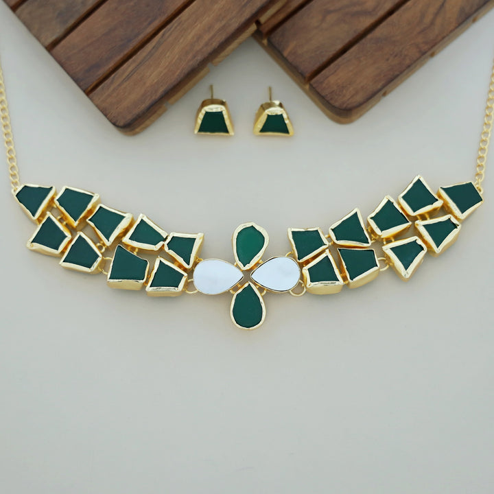 Adina 2 Layer Raw Stone + MOP Choker With Earring