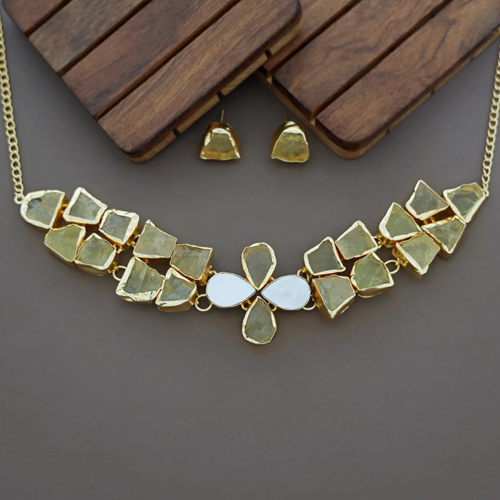 Adina 2 Layer Raw Stone + MOP Choker With Earring