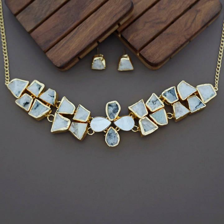Adina 2 Layer Raw Stone + MOP Choker With Earring