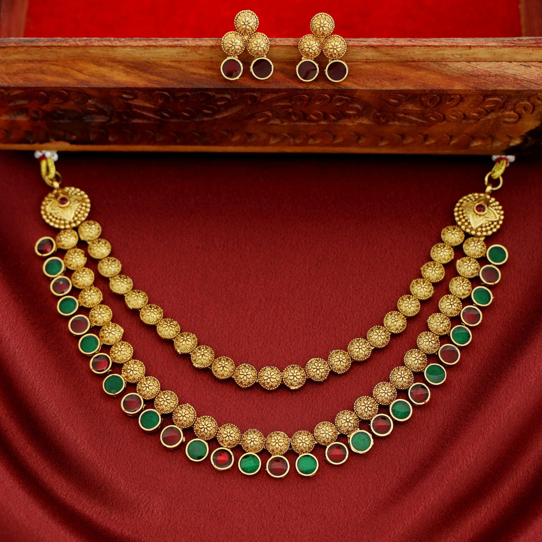 Gatha 2 Layer Enamel Circle Short Neckpiece With Earring