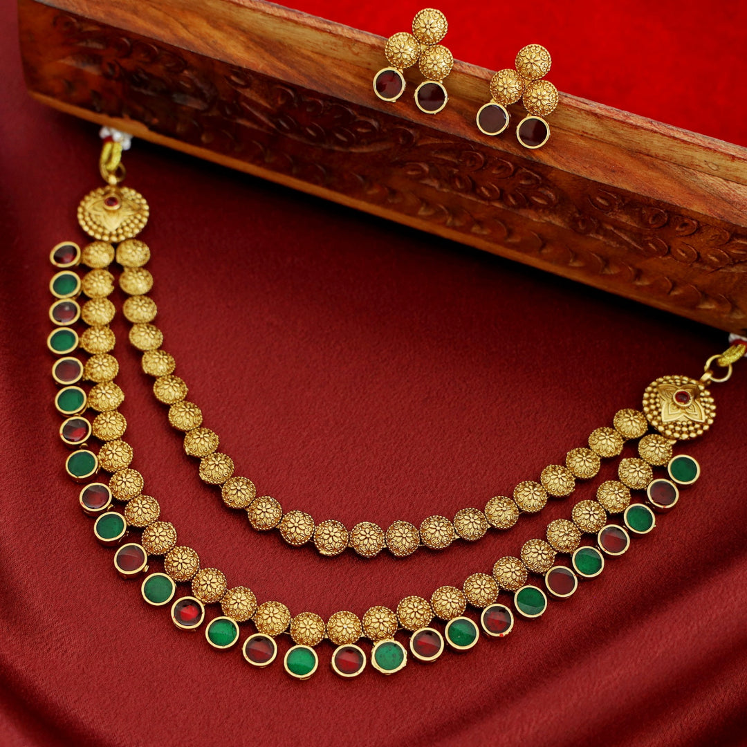 Gatha 2 Layer Enamel Circle Short Neckpiece With Earring