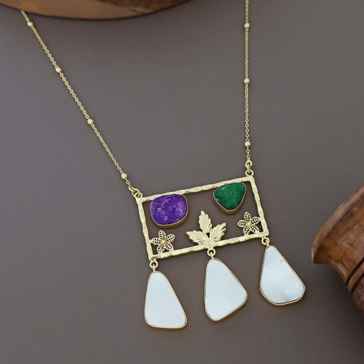 Irya Golden Leaf Druzy + MOP Neckpiece