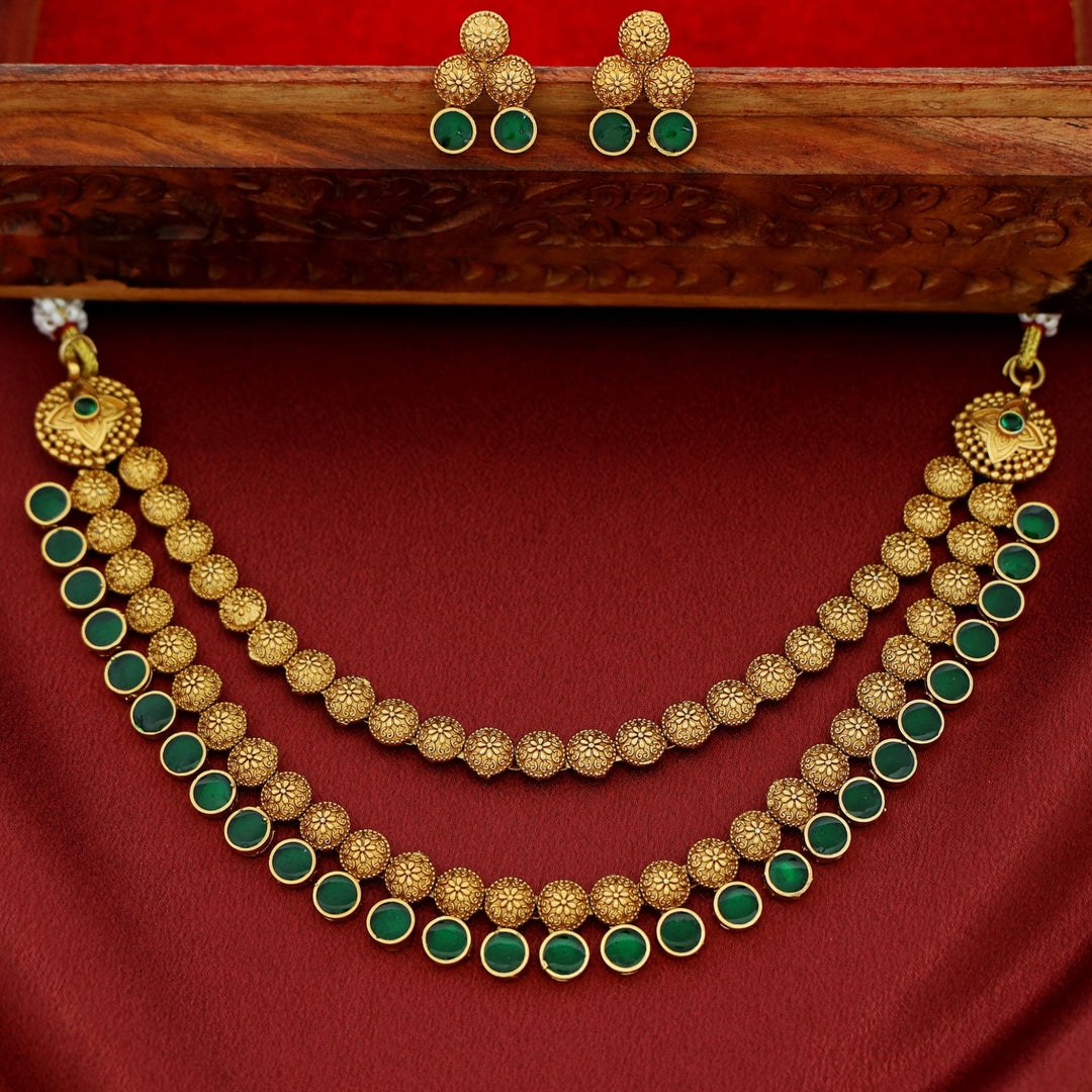 Gatha 2 Layer Enamel Circle Short Neckpiece With Earring