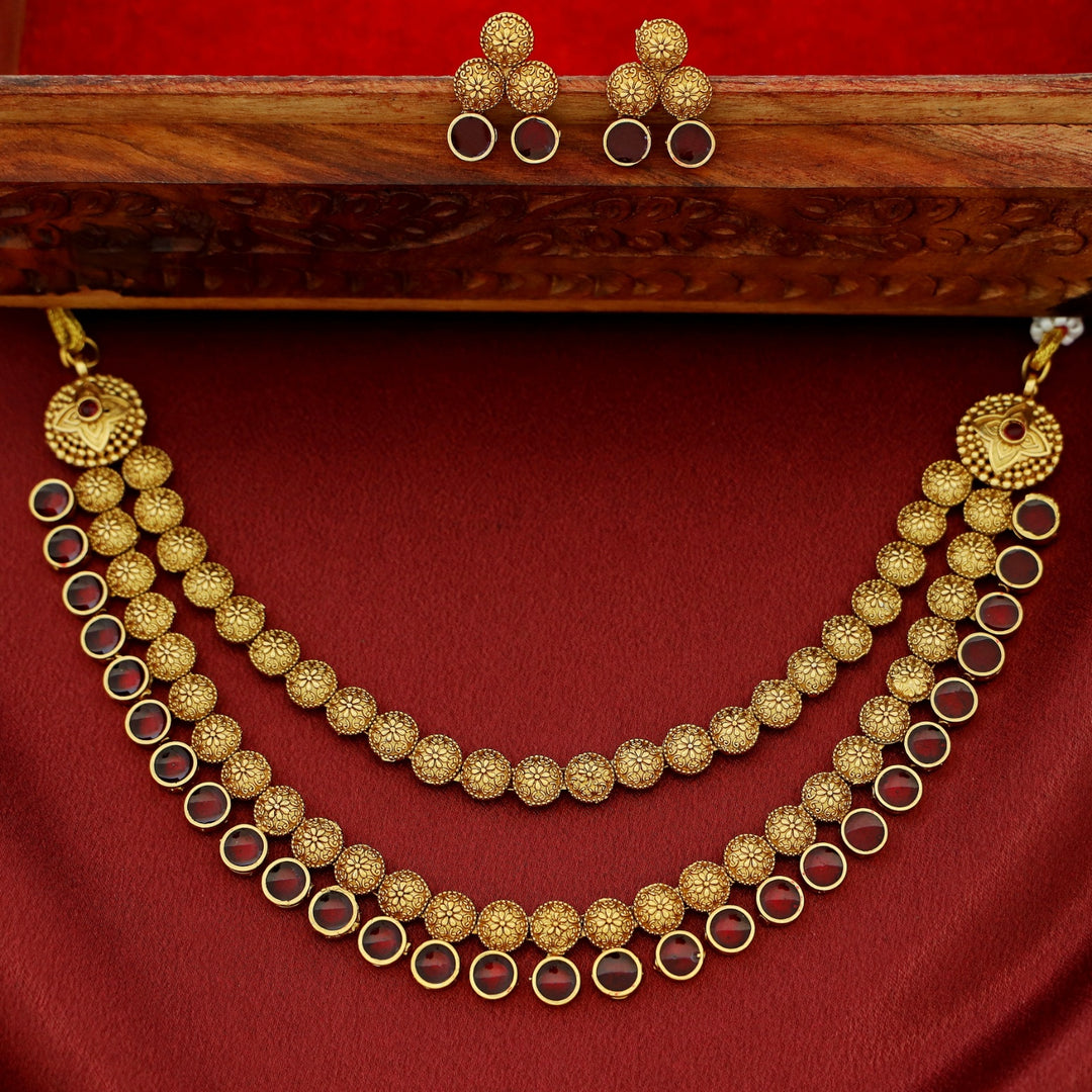 Gatha 2 Layer Enamel Circle Short Neckpiece With Earring