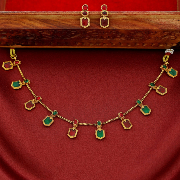 Alaka Golden Enamel Short Neckpiece With Earring