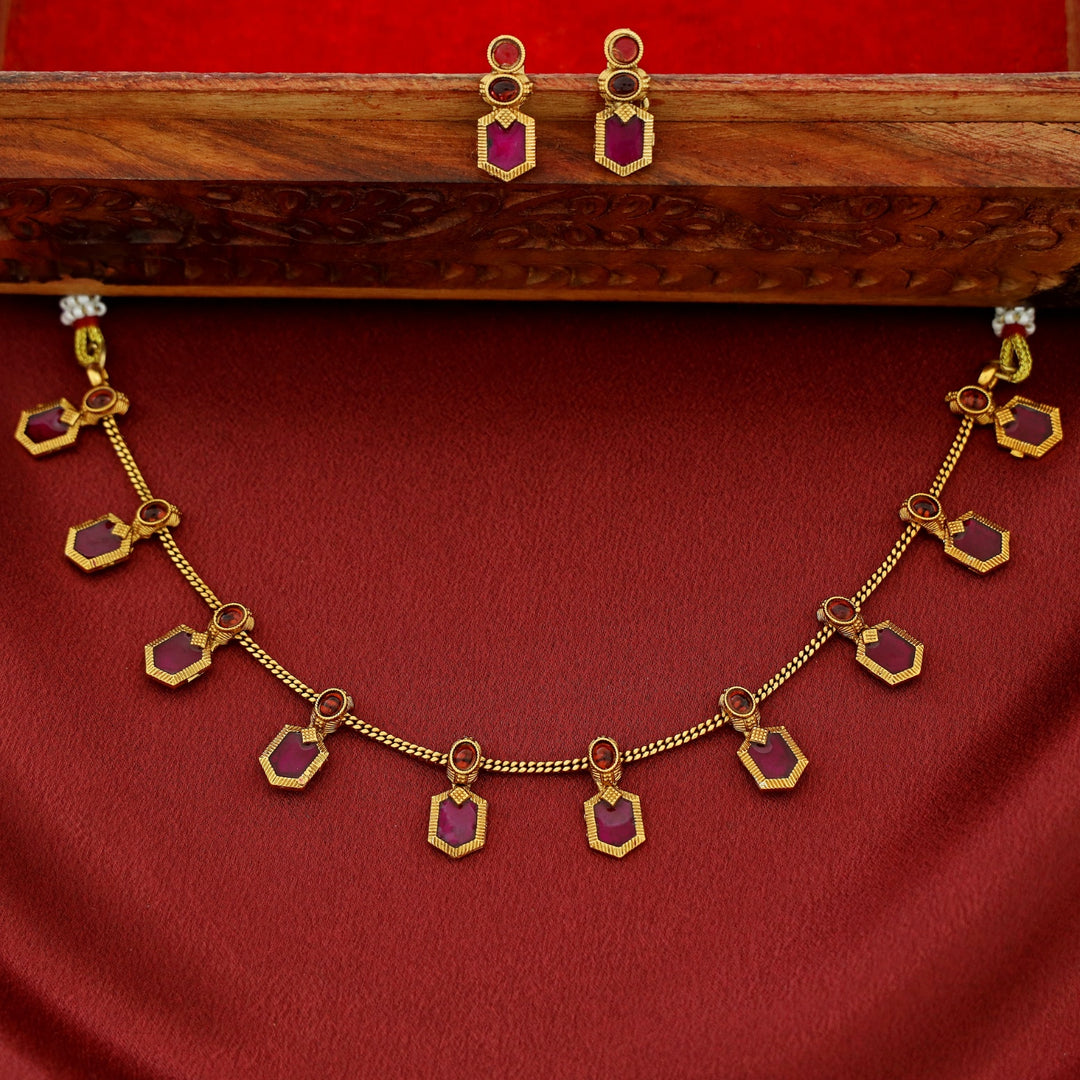 Alaka Golden Enamel Short Neckpiece With Earring