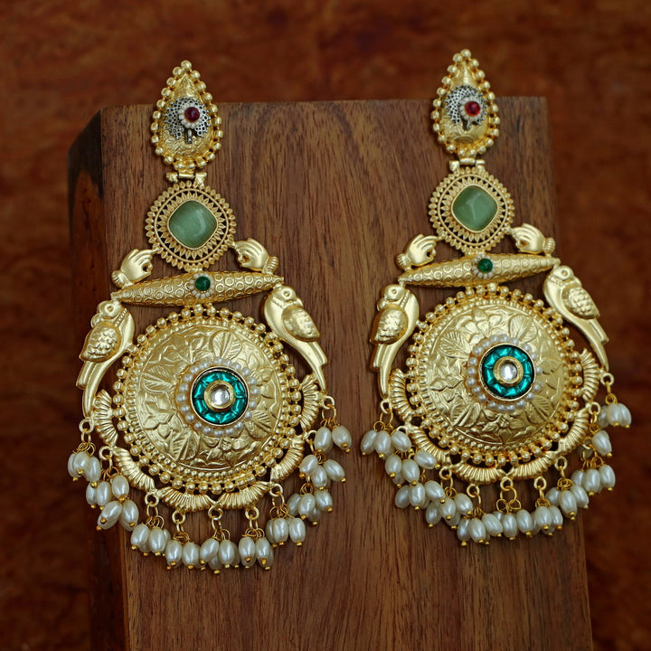 Samika Glossy Custer Pearl Dual Bird Earring