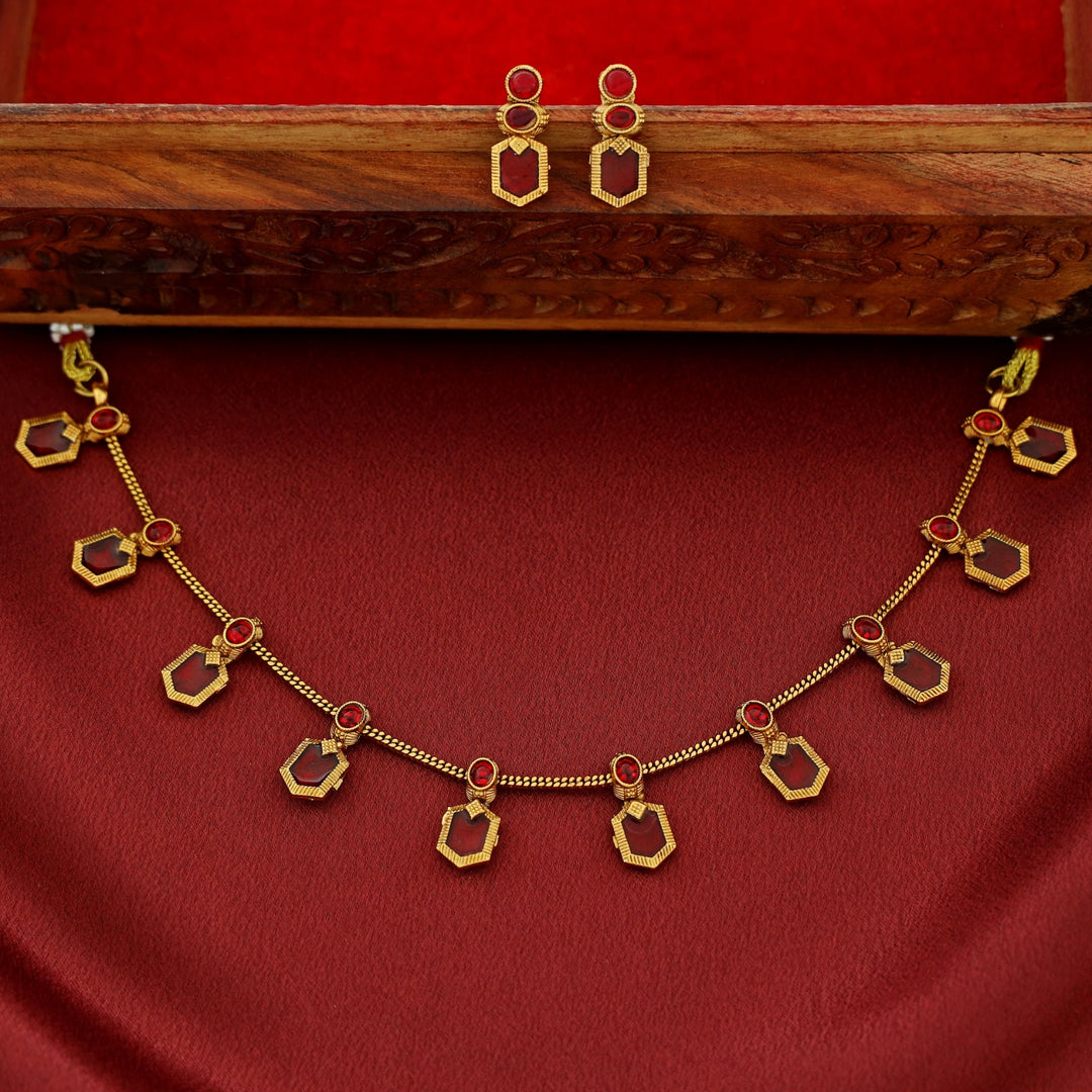 Alaka Golden Enamel Short Neckpiece With Earring